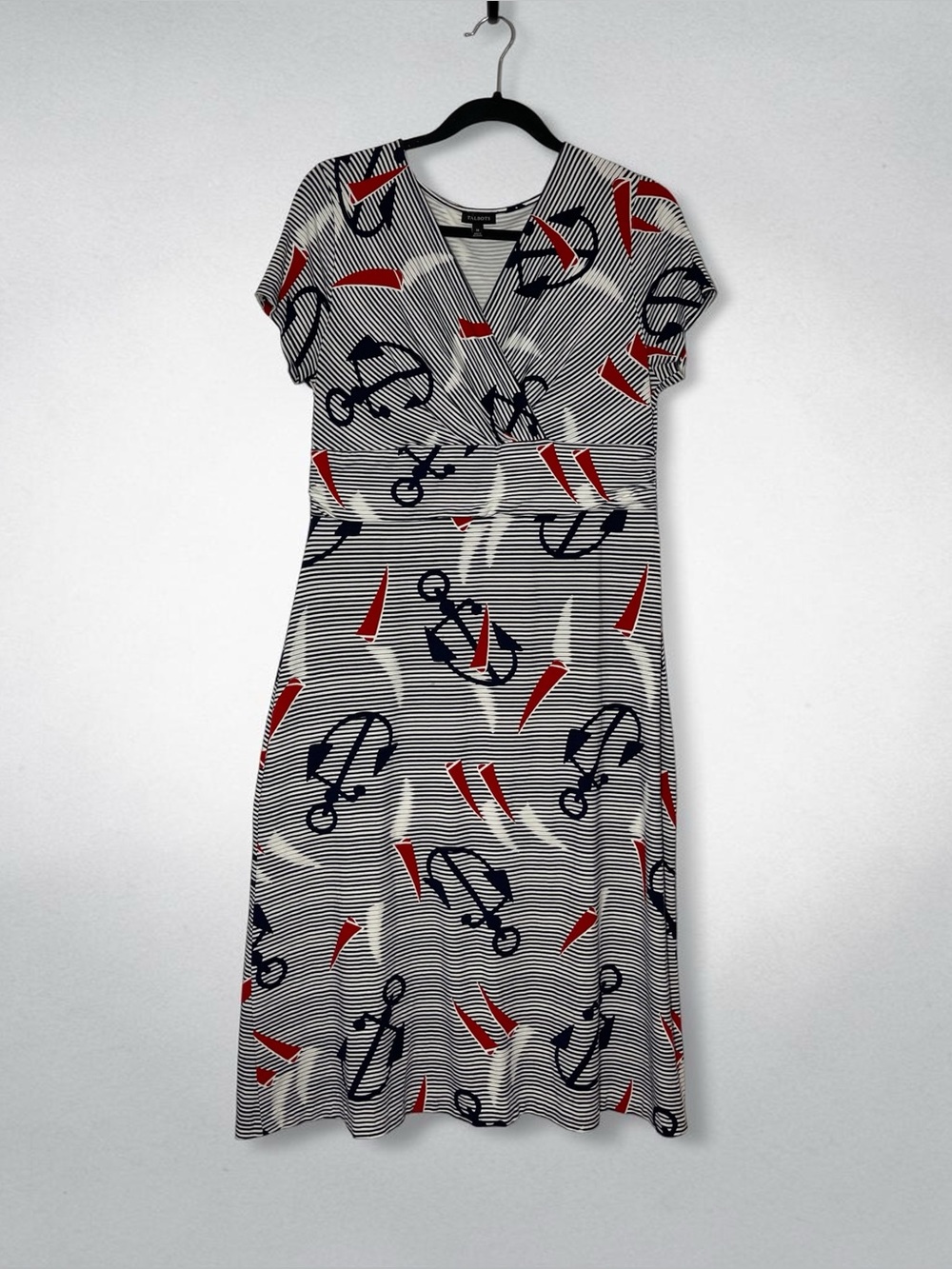 Talbots nautical stripe anchor dress M red blue